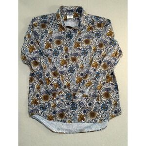Stenströms Button Down Shirt Mens 17.5 Blue Brown Floral Paisley Fitted Body